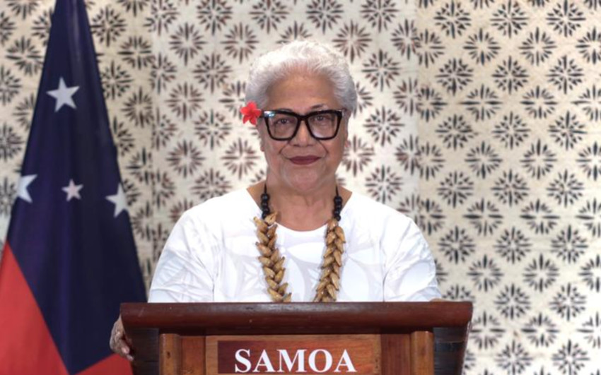 Samoa Prime Minister Fiame Naomi Mata'afa announcing the country will go into lockdown last week. Photo: Supplied / SPREP