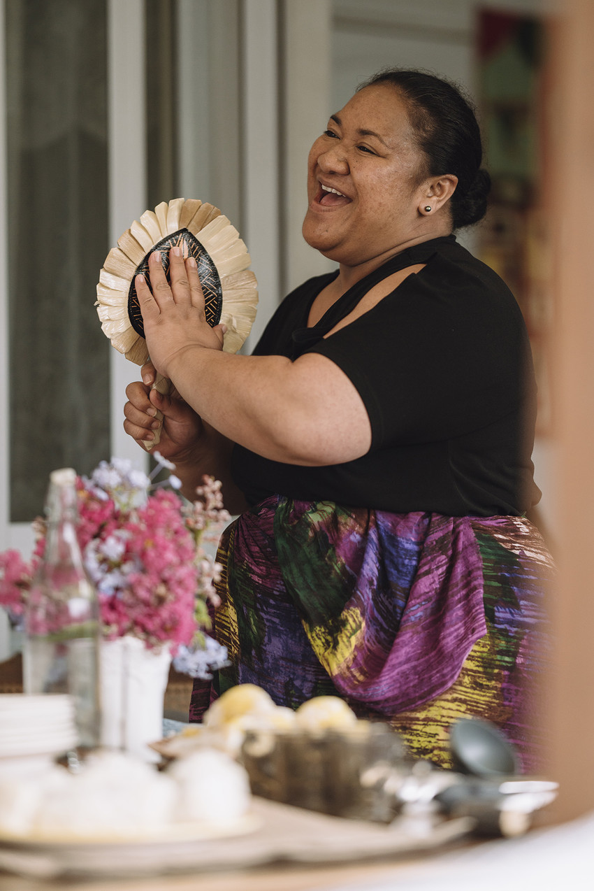 Sesilia in character as 'Ofa Valu in Brutal Lives - Mo'ui Faingata'a