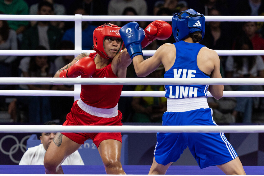  Fe’ofa’aki Epenisa of Team Tonga Boxing in the Olympic Games on the 27th July, 2024 at the Rolland Garros in Paris, France. (Image by Casey Sims-ONOC Communications)