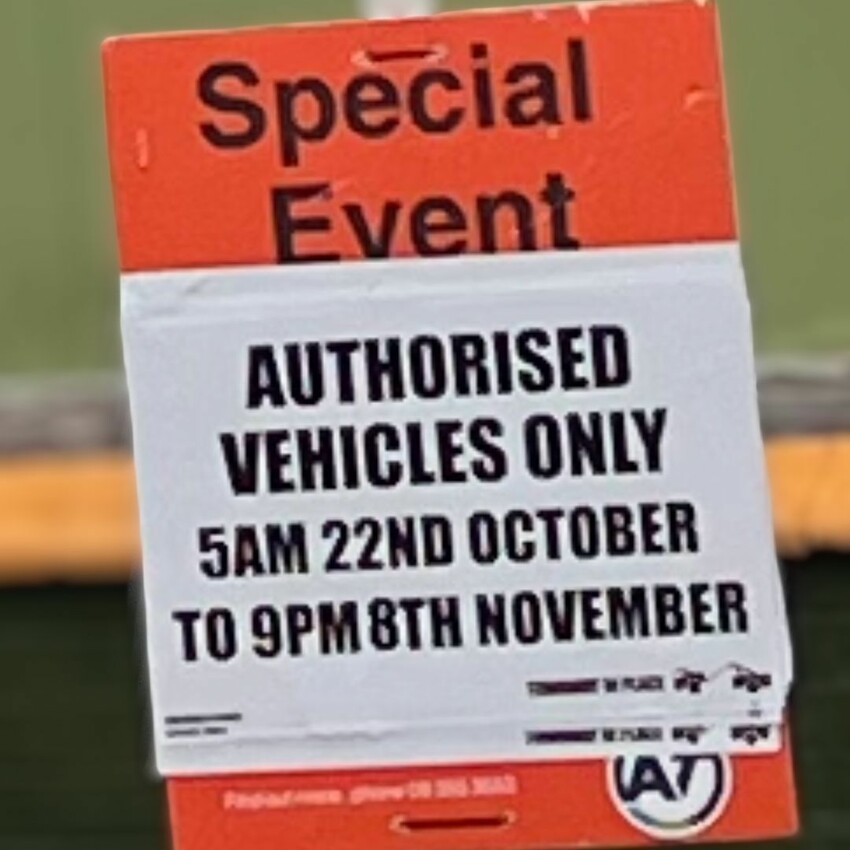 Signs around the Ōtāhuhu community advising of limited access to streets used for filming. Photo / PMN News Mary Afemata