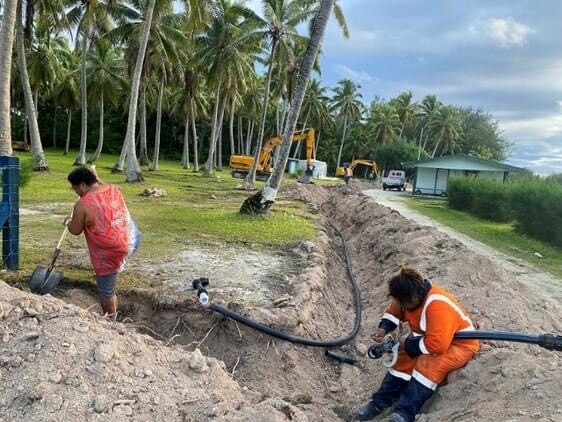 Infrastructure Cook Islands installing a new water network on the island of Mitaro earlier this year. Pc: ICI Facebook