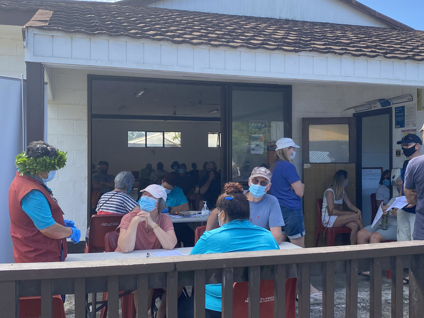 The front of the line where tourists are being assessed.