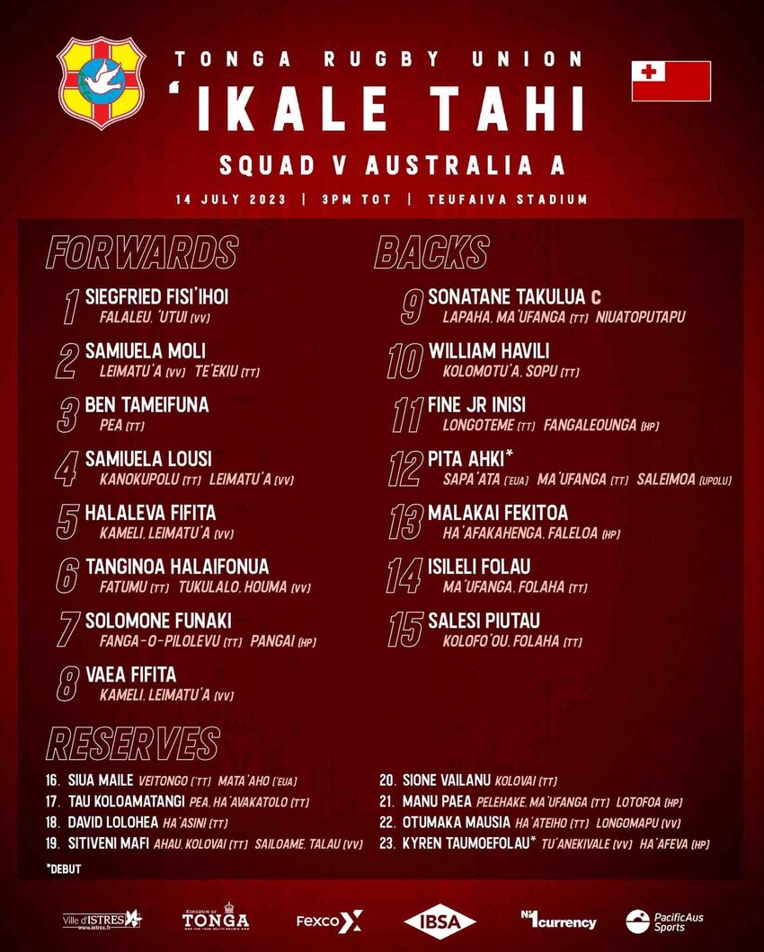 World Rugby Men's International 2023 Tonga v Australia A 14 July