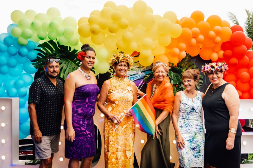 Lady Tuaine Marsters with rainbow community. Photo credit: Pride Cook Islands FB page