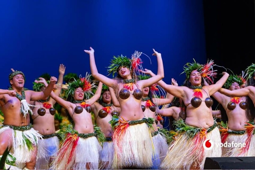 Oire Tupapa Maraerenga performing their Kapa Rima (action song) choreographed by Tatryanna and Tupa Tupa. Pc: Vodafone Cook Islands