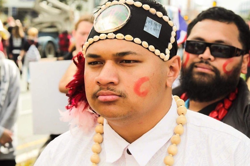 Christopher J. Tenisio at the Auckland Climate Strikes as one of the lead organisers for the Pacific cohort.